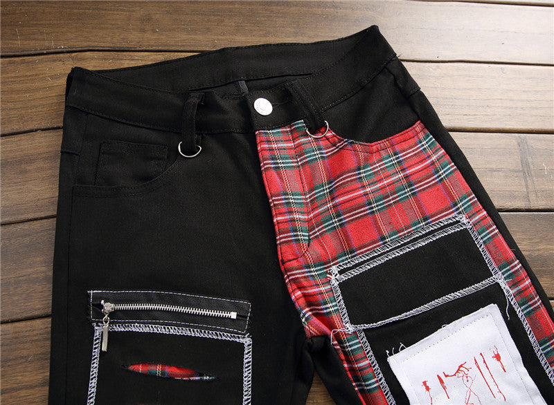 New Men’s Ripped Patch Pants Color Cloth Jeans