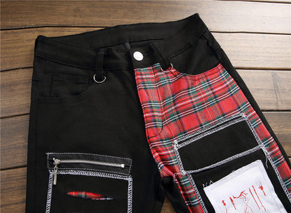 New Men’s Ripped Patch Pants Color Cloth Jeans