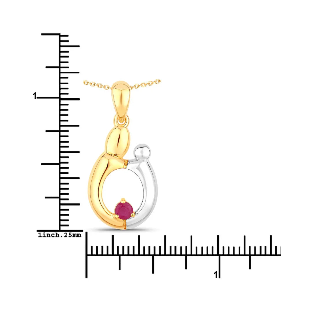 0.20 CTTW Heart Pink Ruby Prong Silver Mom Pendant Necklace