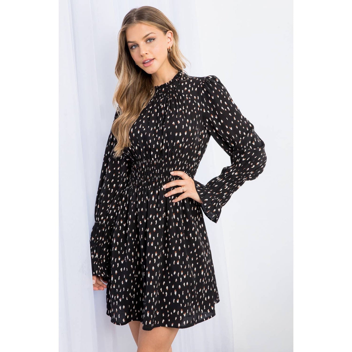 Gretchen -Smocked Waist Print Mini Dress