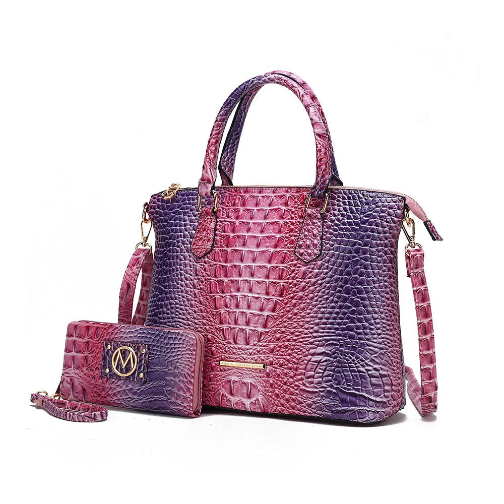 MKF Collection by Mia K. - Liora Gradient Croc Shoulder Bag and Wallet Set