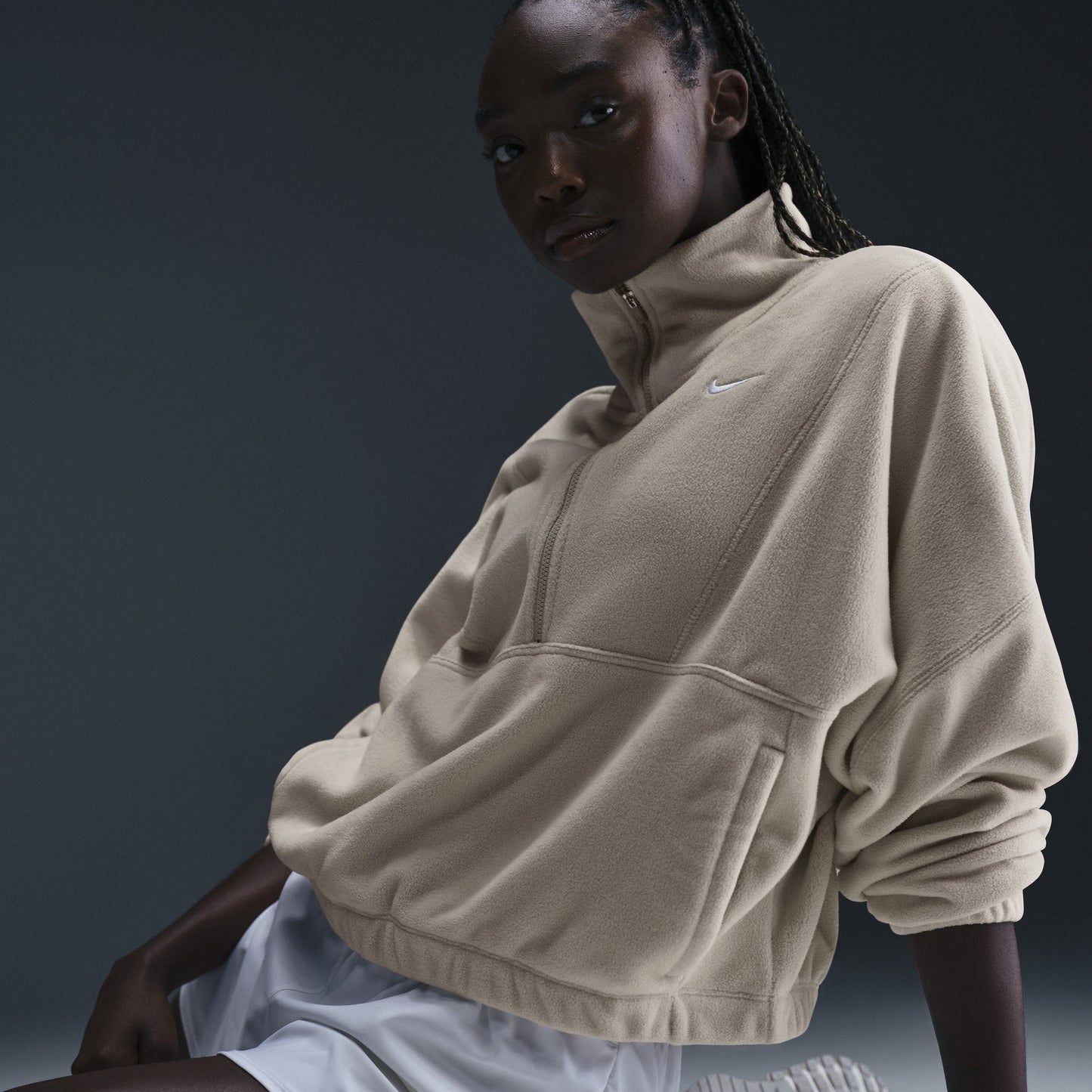 Nike Men's One Therma-Fit Oversized Fleecetop Met Halflange Rits Voor Dames
