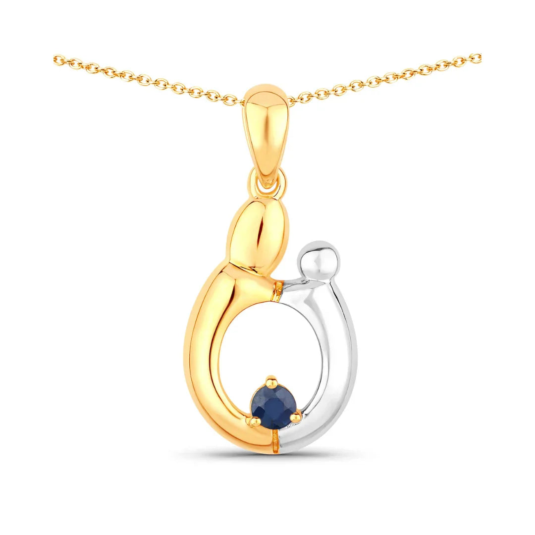 0.19 CTTW Heart Blue Sapphire Prong Silver Mom Pendant Necklace