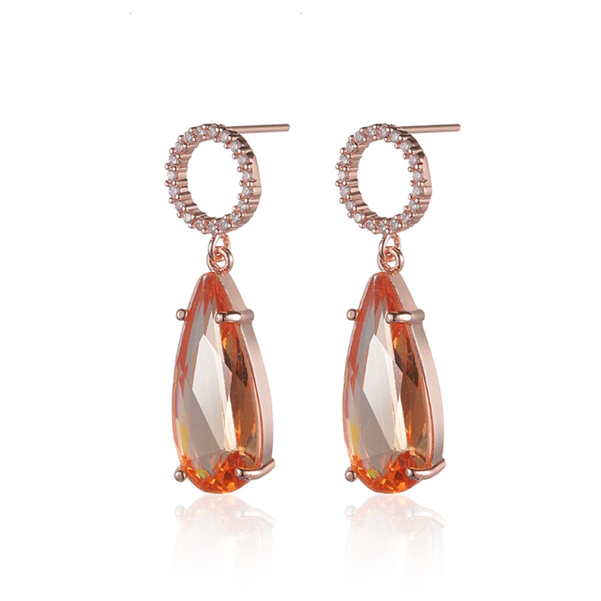 Yellow Crystal & Cubic Zirconia Circle Teardrop Earrings
