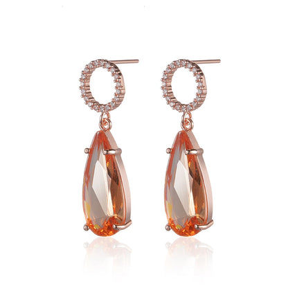 Yellow Crystal & Cubic Zirconia Circle Teardrop Earrings
