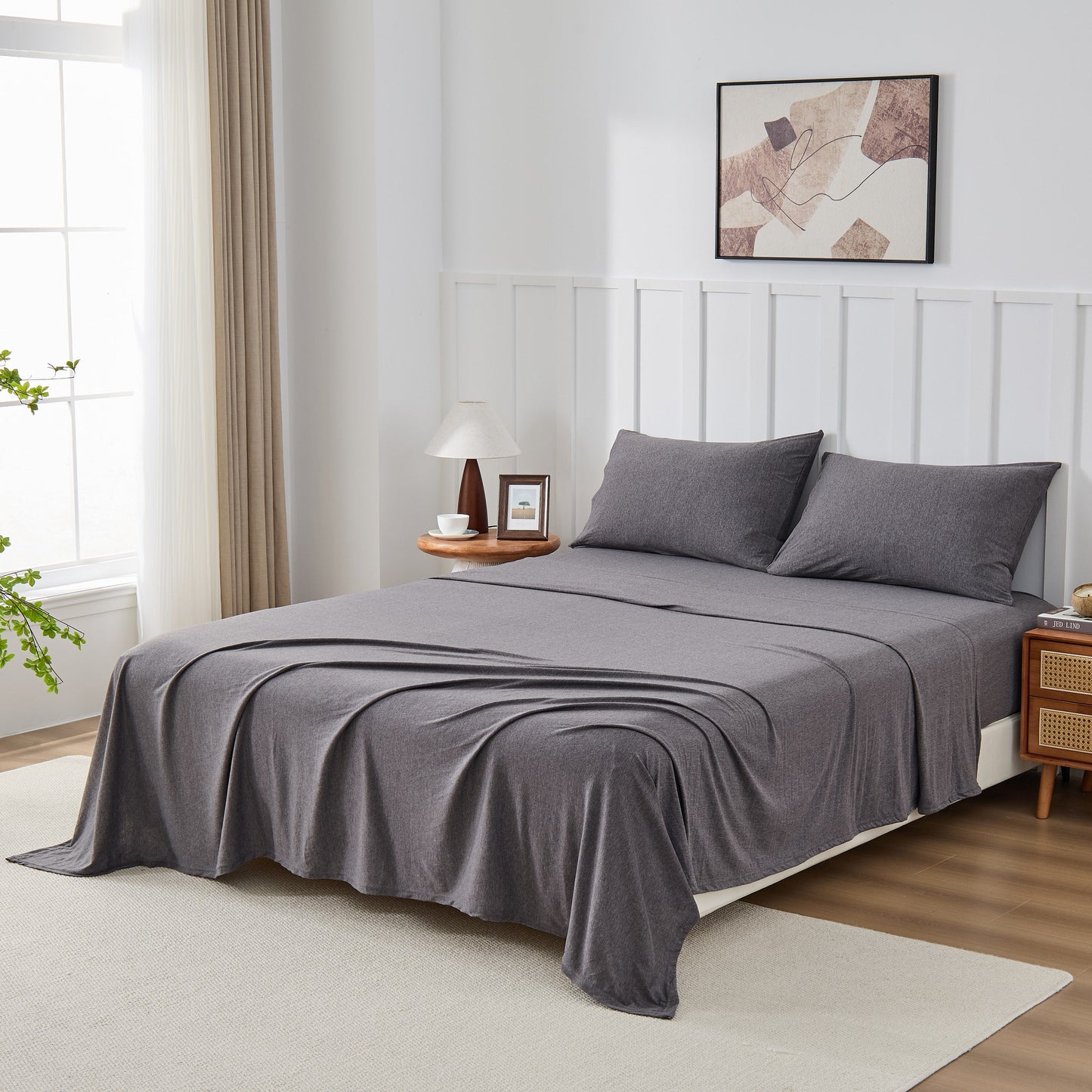 Kathy Ireland 4 Piece Heathered Jersey Knit Cotton Sheet Set