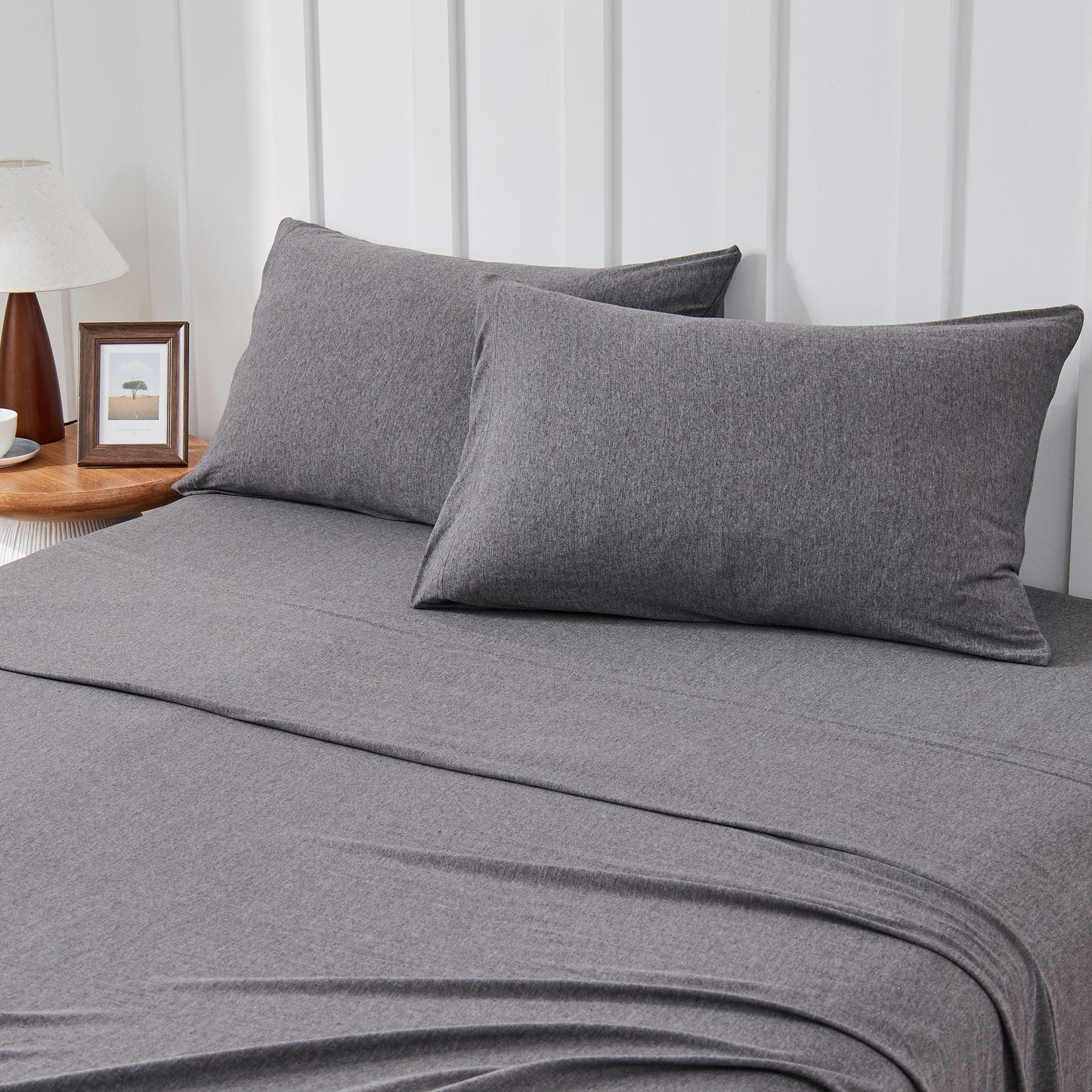 Kathy Ireland 4 Piece Heathered Jersey Knit Cotton Sheet Set