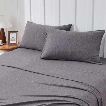 Kathy Ireland 4 Piece Heathered Jersey Knit Cotton Sheet Set