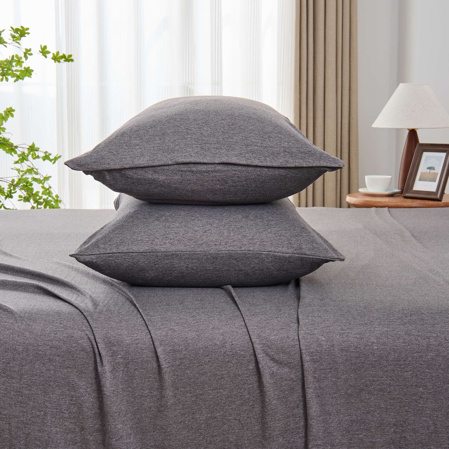 Kathy Ireland 4 Piece Heathered Jersey Knit Cotton Sheet Set
