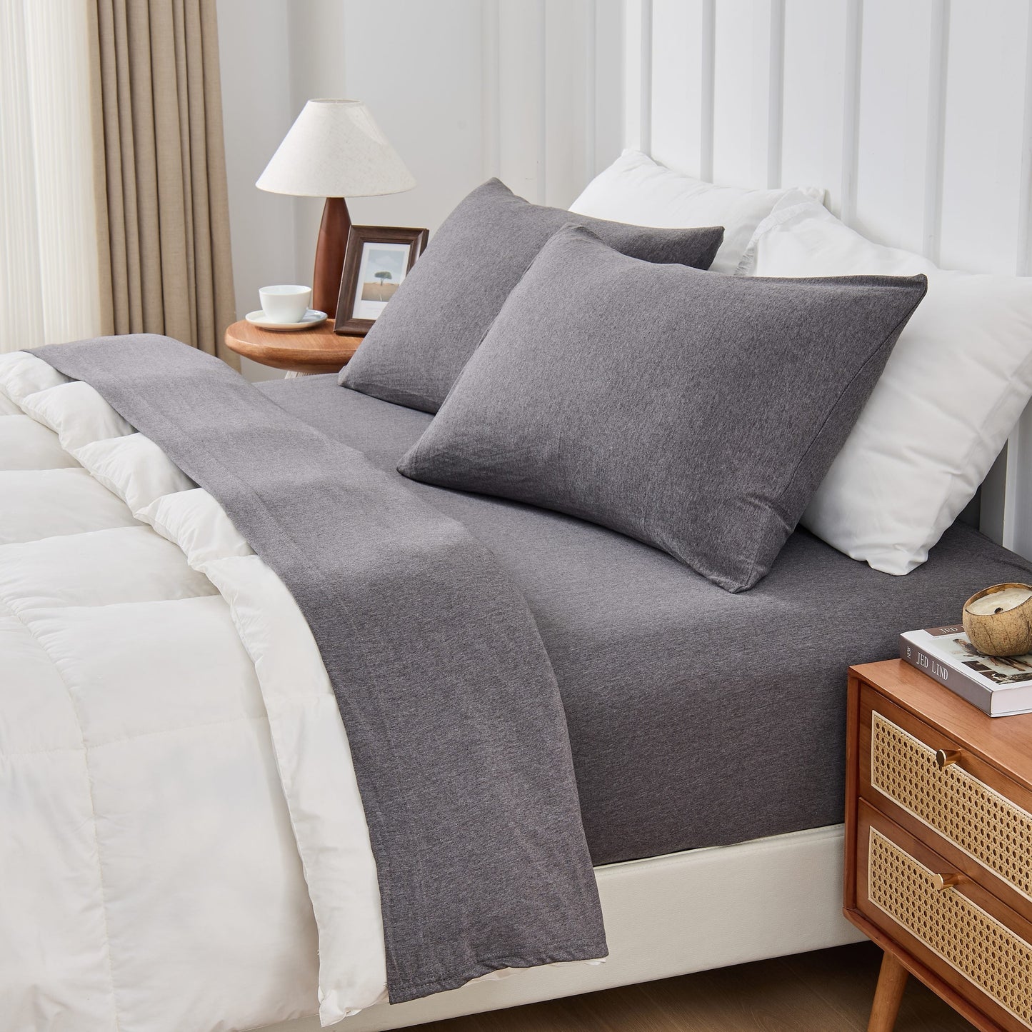 Kathy Ireland 4 Piece Heathered Jersey Knit Cotton Sheet Set
