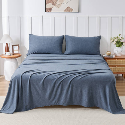 Kathy Ireland 4 Piece Heathered Jersey Knit Cotton Sheet Set