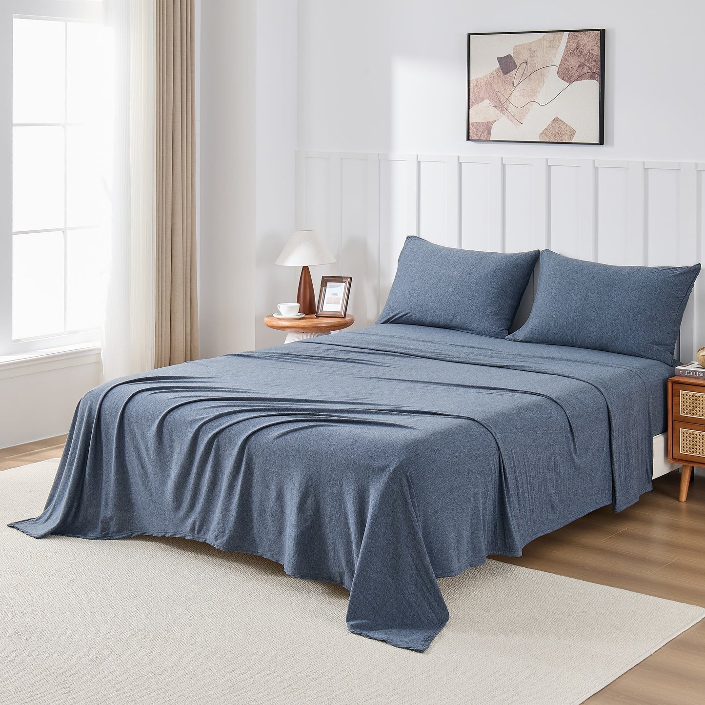 Kathy Ireland 4 Piece Heathered Jersey Knit Cotton Sheet Set