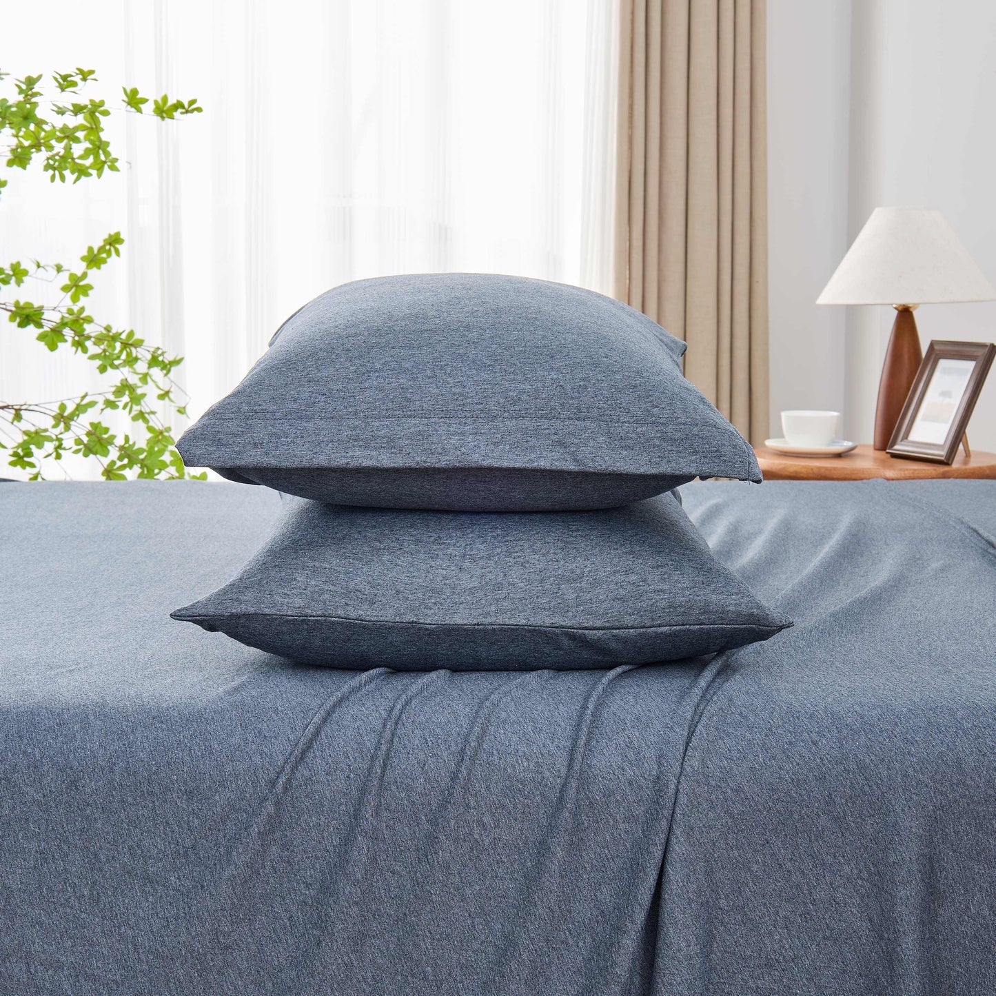 Kathy Ireland 4 Piece Heathered Jersey Knit Cotton Sheet Set