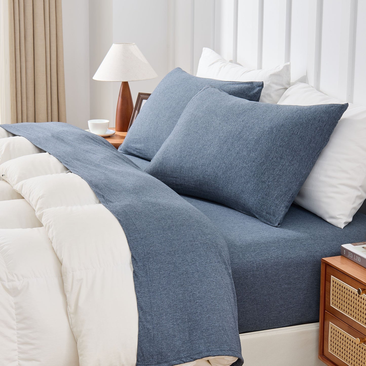 Kathy Ireland 4 Piece Heathered Jersey Knit Cotton Sheet Set