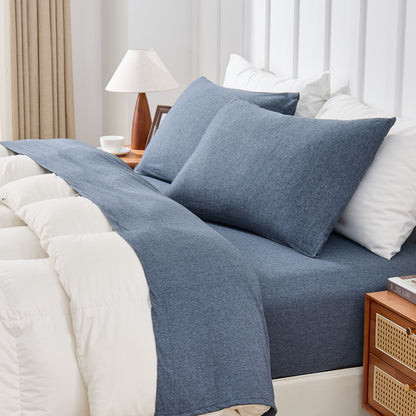 Kathy Ireland 4 Piece Heathered Jersey Knit Cotton Sheet Set