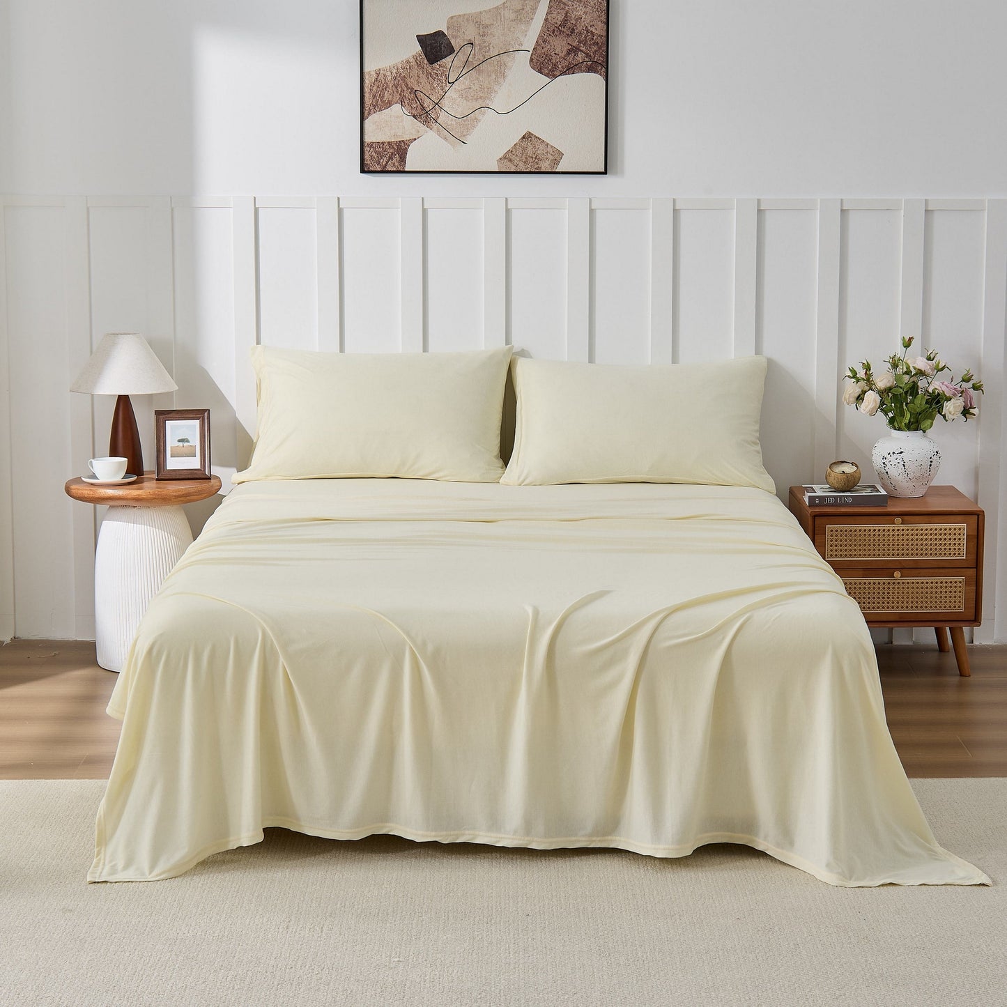 Kathy Ireland 4 Piece Heathered Jersey Knit Cotton Sheet Set