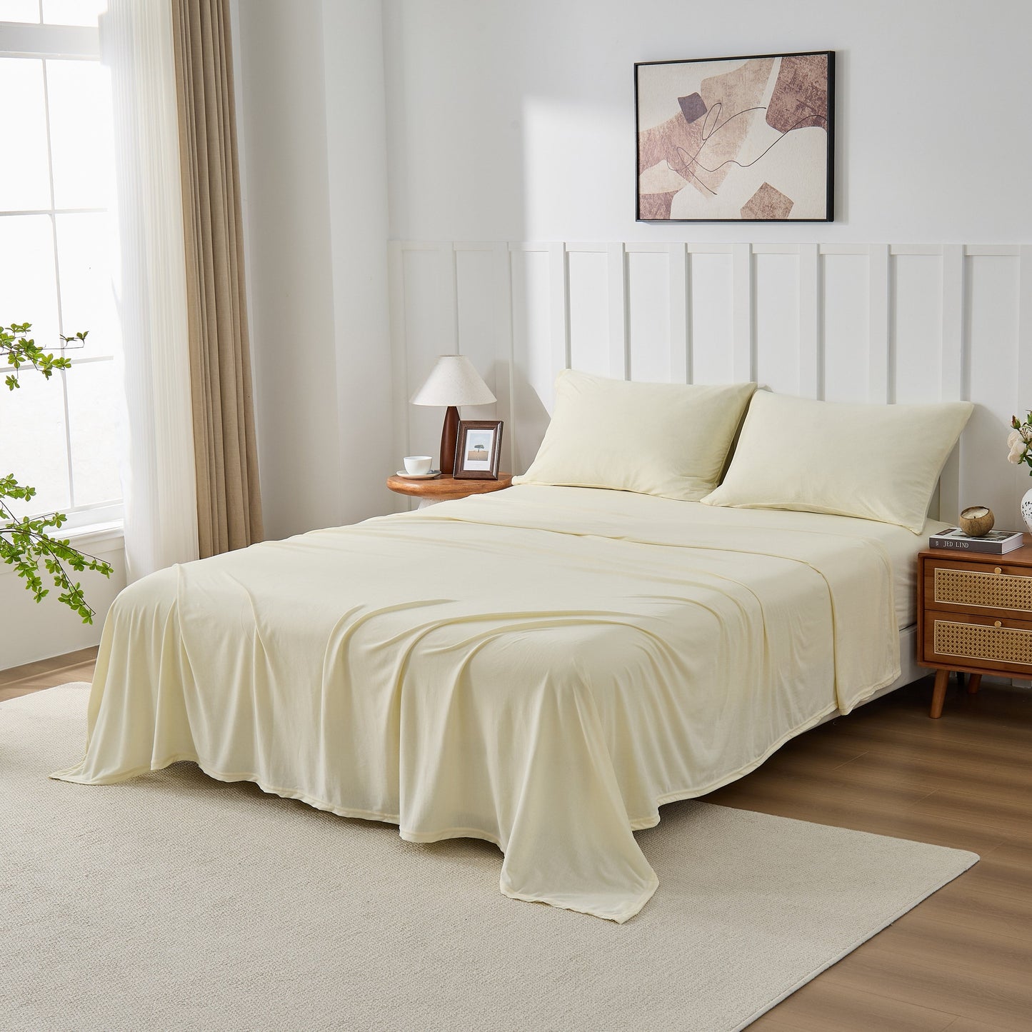 Kathy Ireland 4 Piece Heathered Jersey Knit Cotton Sheet Set
