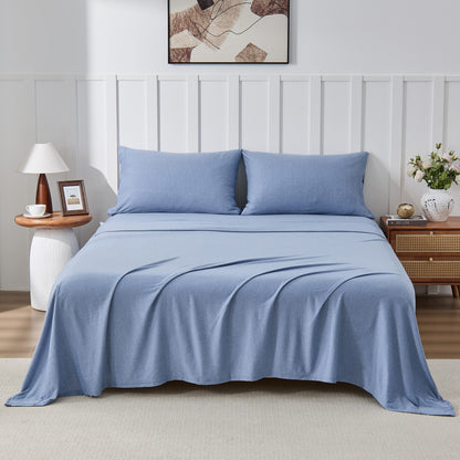 Kathy Ireland 4 Piece Heathered Jersey Knit Cotton Sheet Set