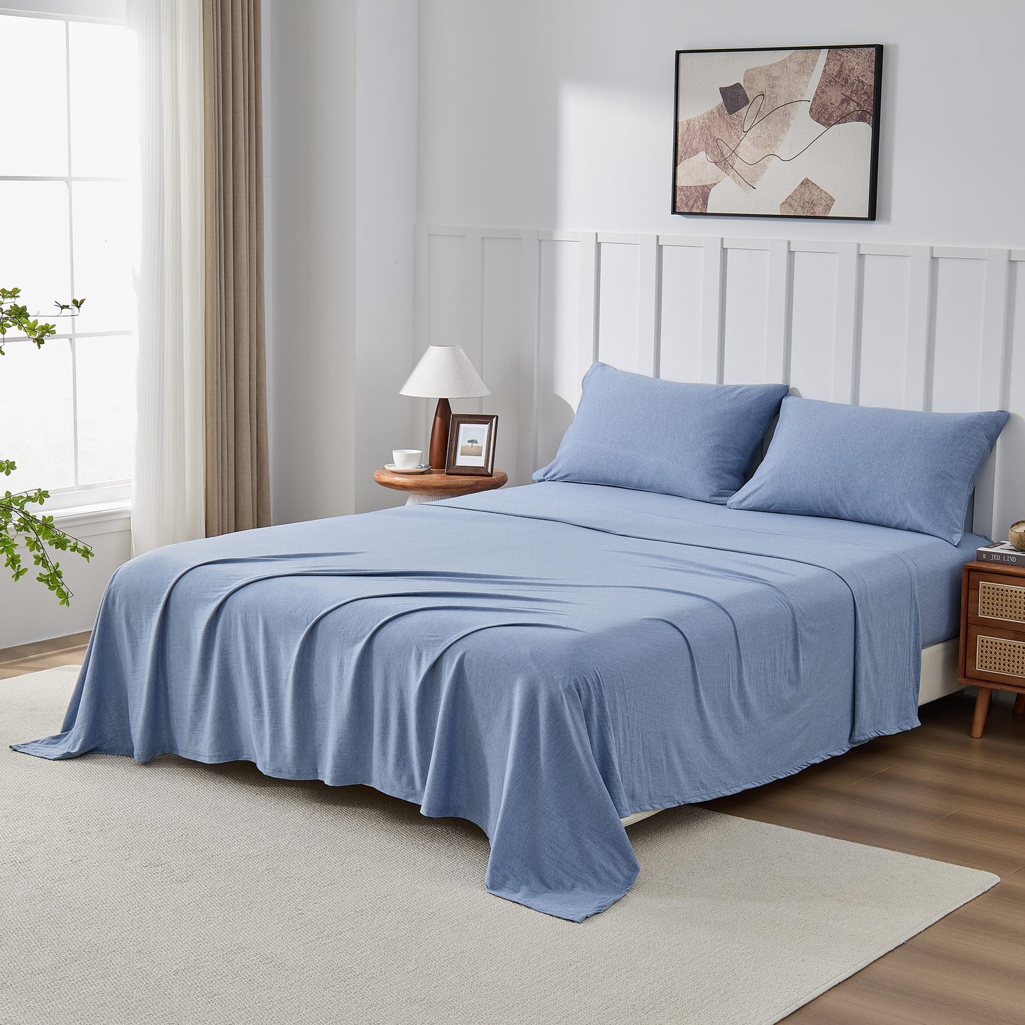 Kathy Ireland 4 Piece Heathered Jersey Knit Cotton Sheet Set
