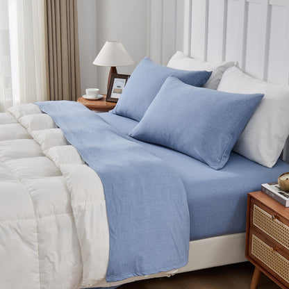 Kathy Ireland 4 Piece Heathered Jersey Knit Cotton Sheet Set