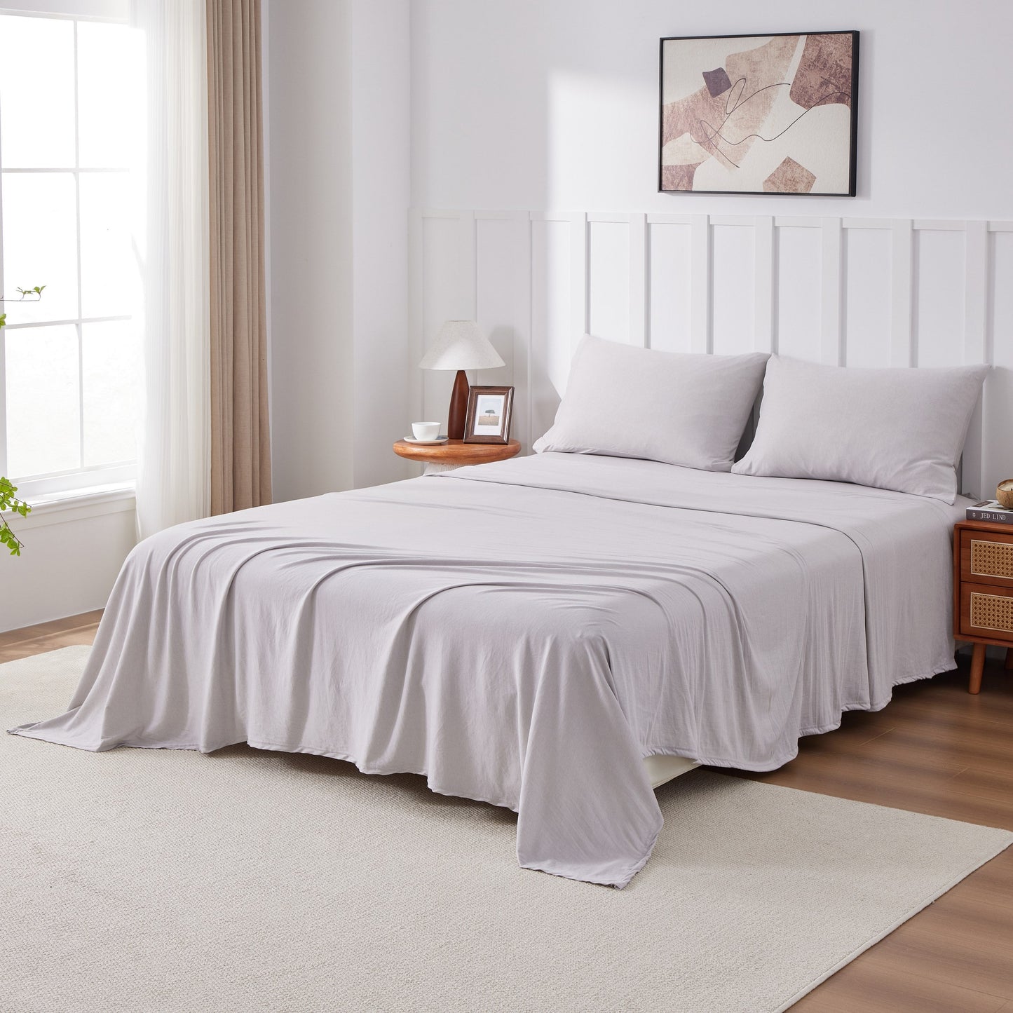 Kathy Ireland 4 Piece Heathered Jersey Knit Cotton Sheet Set