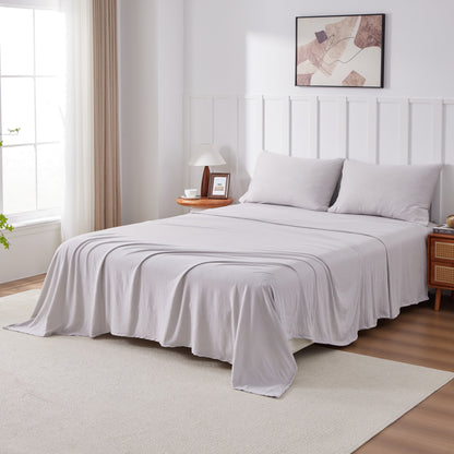 Kathy Ireland 4 Piece Heathered Jersey Knit Cotton Sheet Set