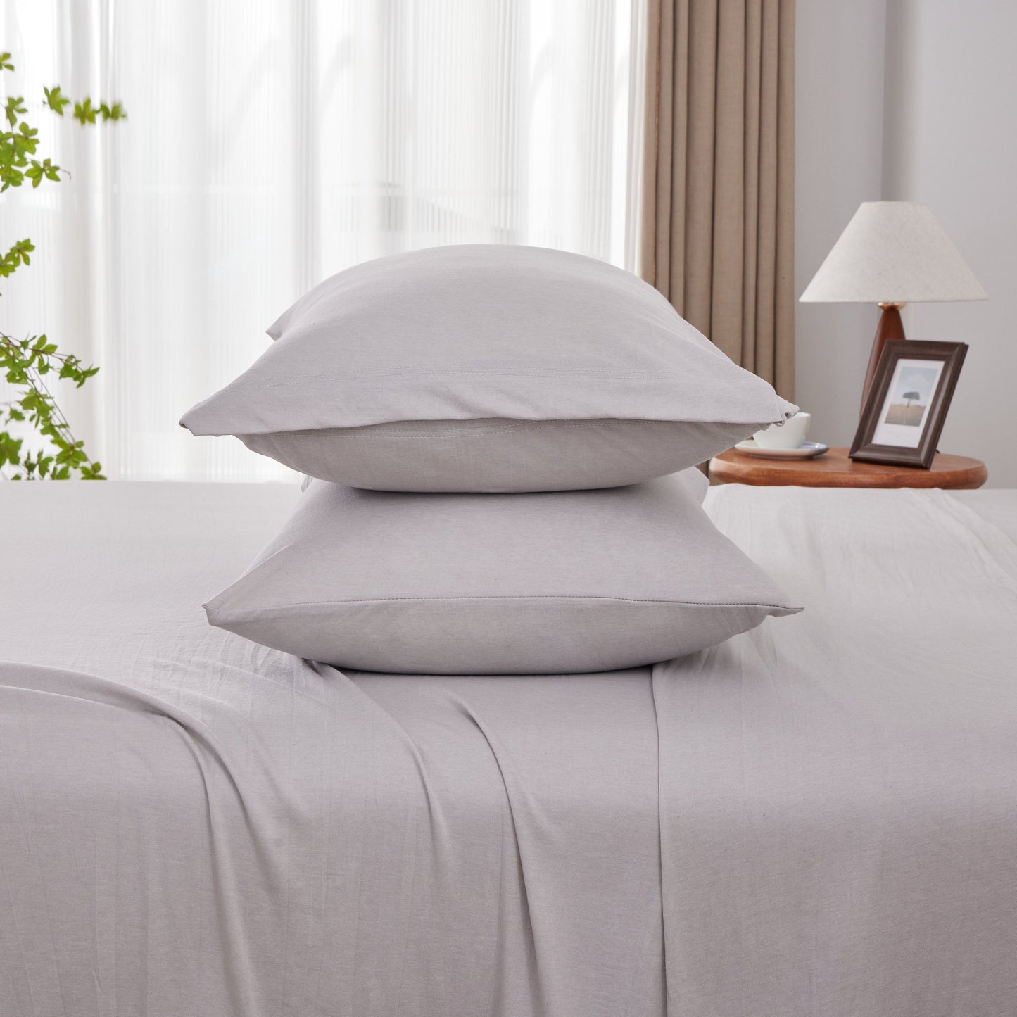 Kathy Ireland 4 Piece Heathered Jersey Knit Cotton Sheet Set