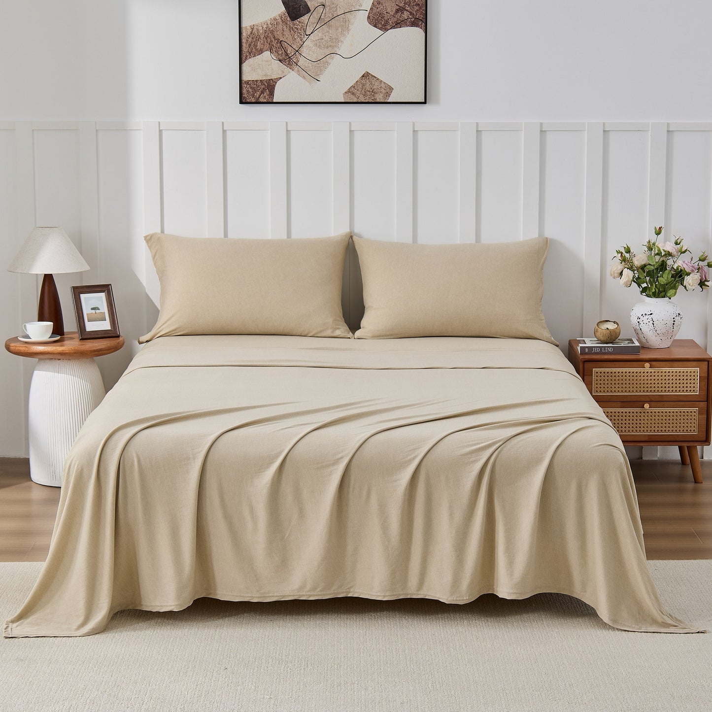 Kathy Ireland 4 Piece Heathered Jersey Knit Cotton Sheet Set