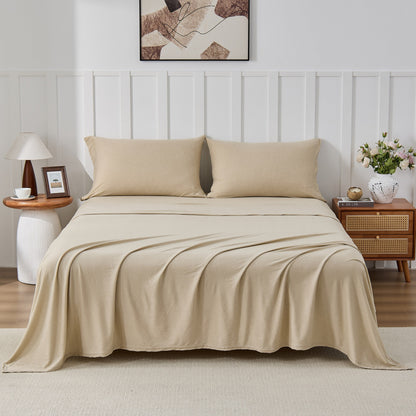 Kathy Ireland 4 Piece Heathered Jersey Knit Cotton Sheet Set