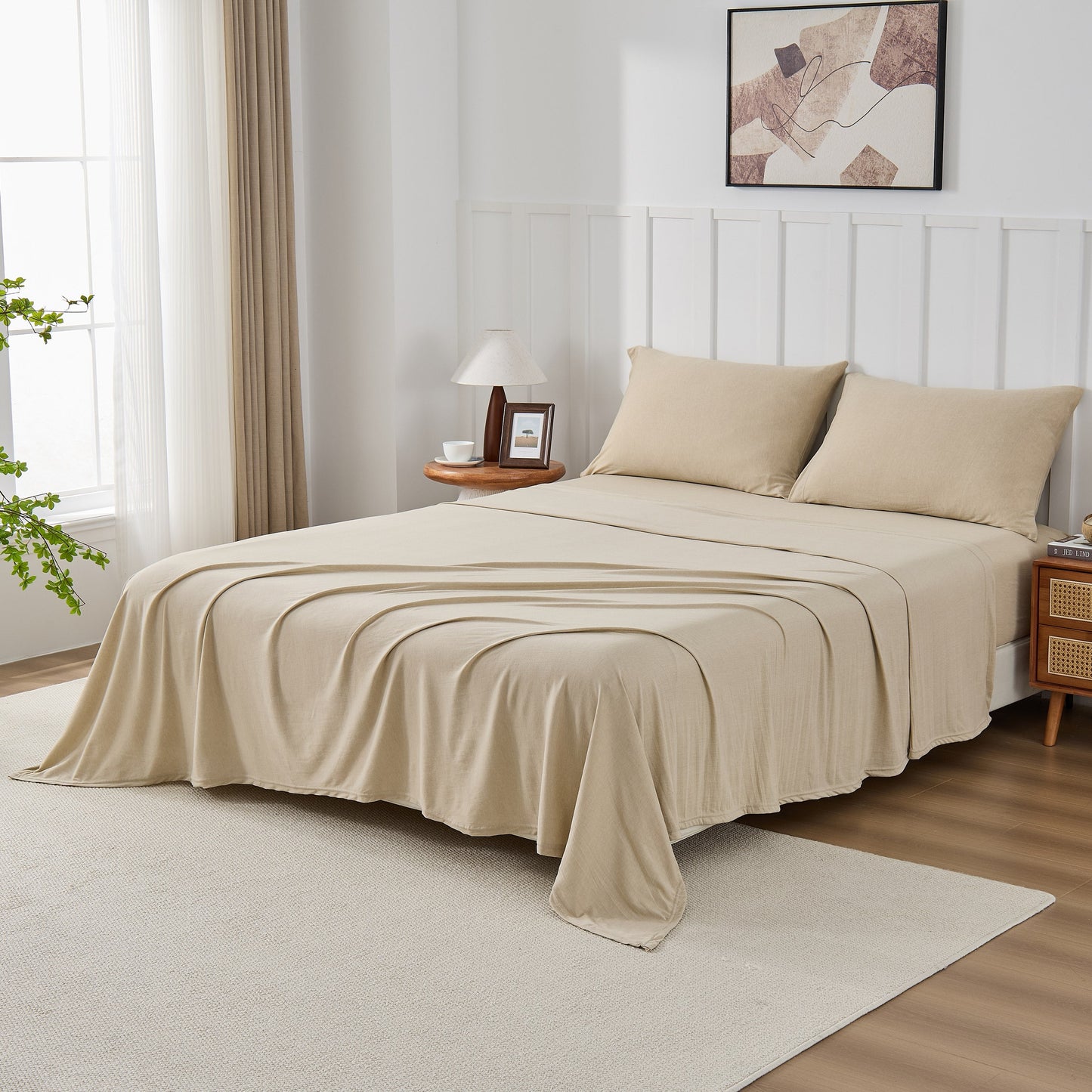 Kathy Ireland 4 Piece Heathered Jersey Knit Cotton Sheet Set