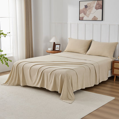 Kathy Ireland 4 Piece Heathered Jersey Knit Cotton Sheet Set