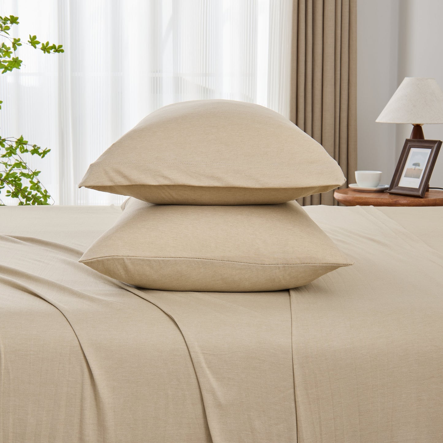 Kathy Ireland 4 Piece Heathered Jersey Knit Cotton Sheet Set