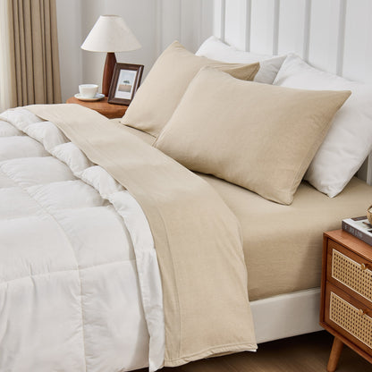 Kathy Ireland 4 Piece Heathered Jersey Knit Cotton Sheet Set