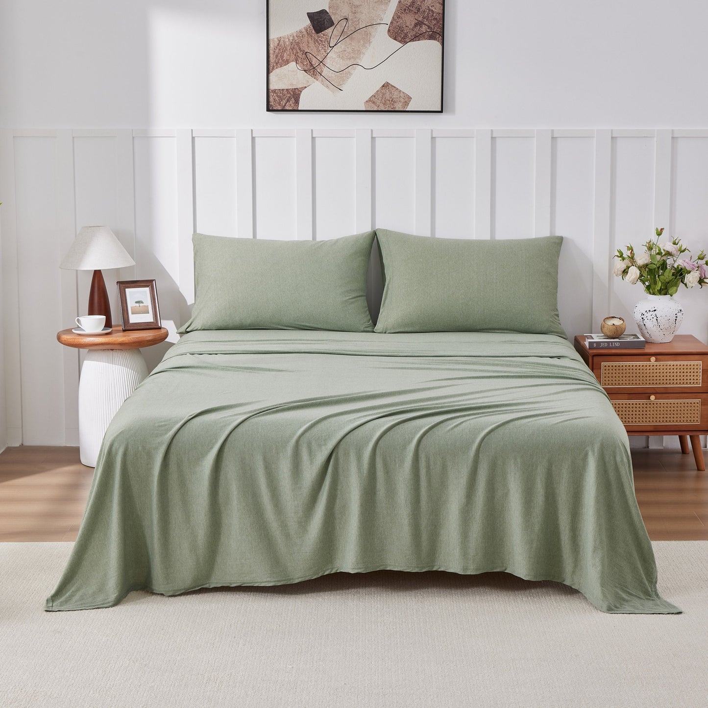 Kathy Ireland 4 Piece Heathered Jersey Knit Cotton Sheet Set