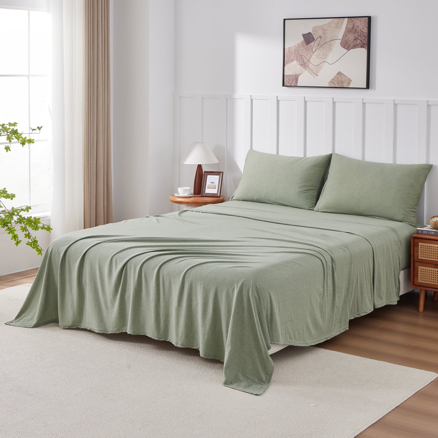 Kathy Ireland 4 Piece Heathered Jersey Knit Cotton Sheet Set