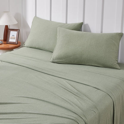Kathy Ireland 4 Piece Heathered Jersey Knit Cotton Sheet Set