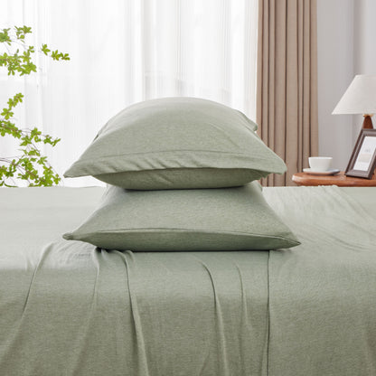 Kathy Ireland 4 Piece Heathered Jersey Knit Cotton Sheet Set