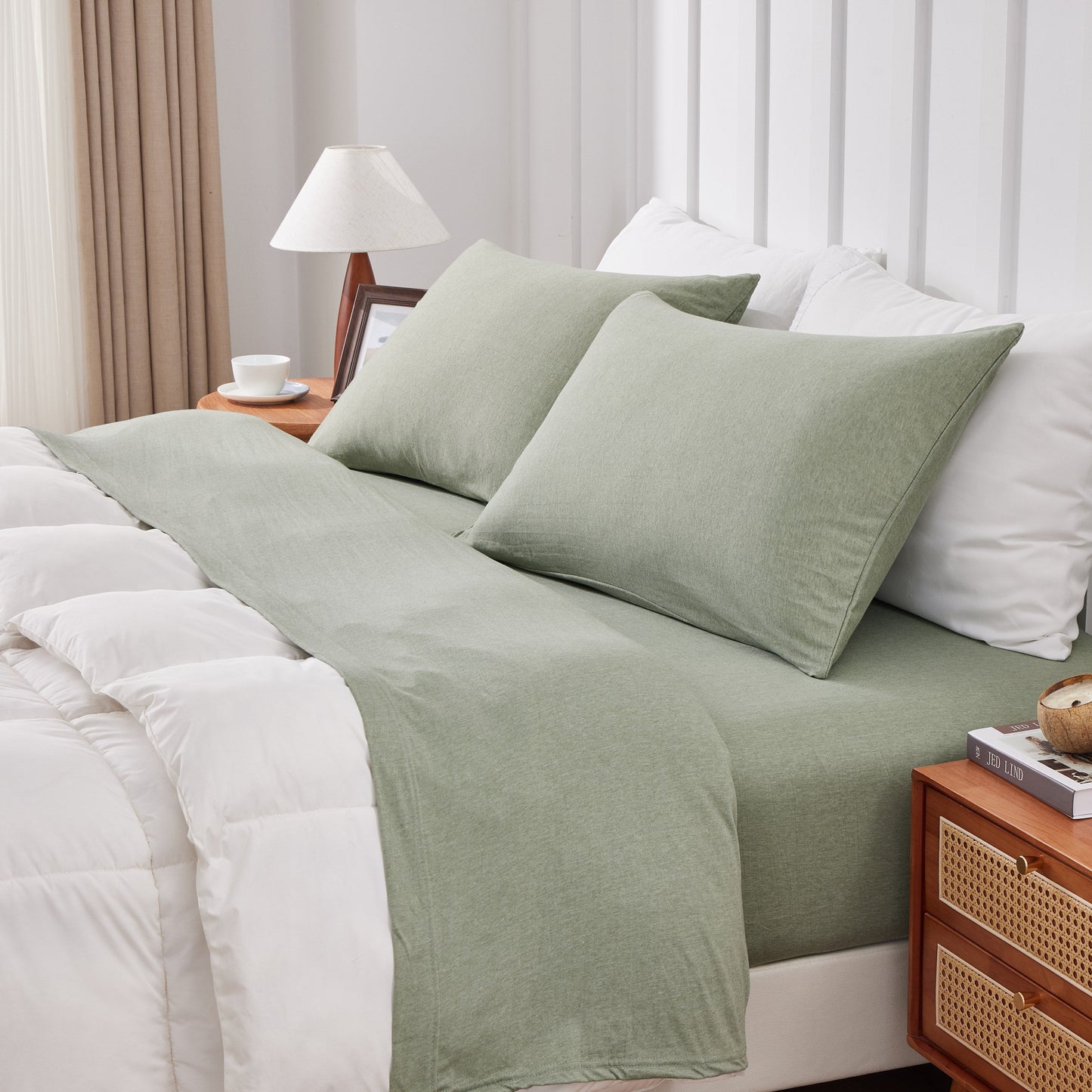 Kathy Ireland 4 Piece Heathered Jersey Knit Cotton Sheet Set