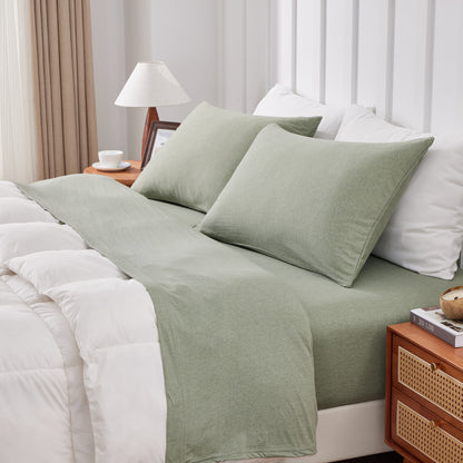 Kathy Ireland 4 Piece Heathered Jersey Knit Cotton Sheet Set