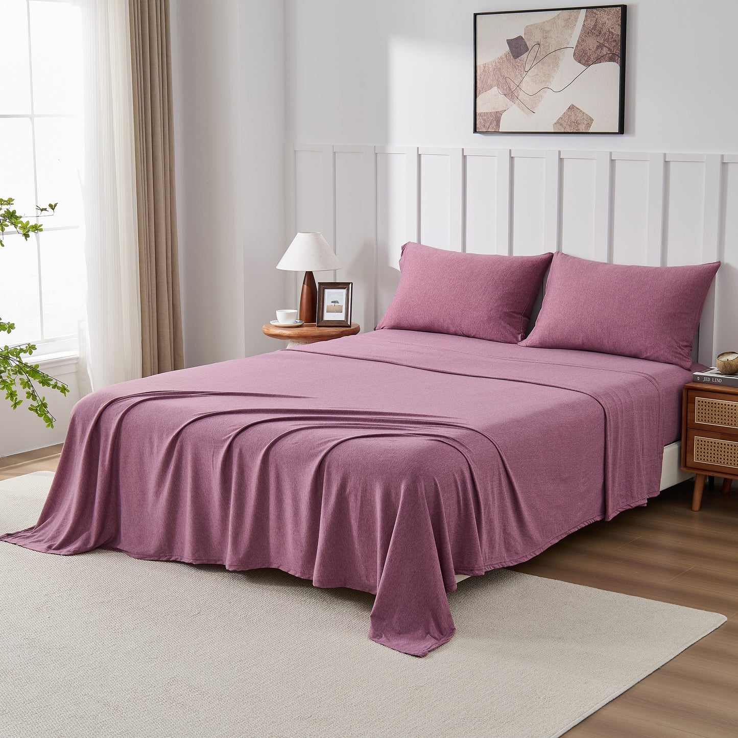 Kathy Ireland 4 Piece Heathered Jersey Knit Cotton Sheet Set