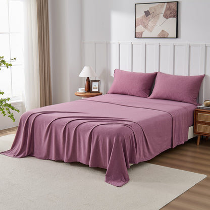 Kathy Ireland 4 Piece Heathered Jersey Knit Cotton Sheet Set