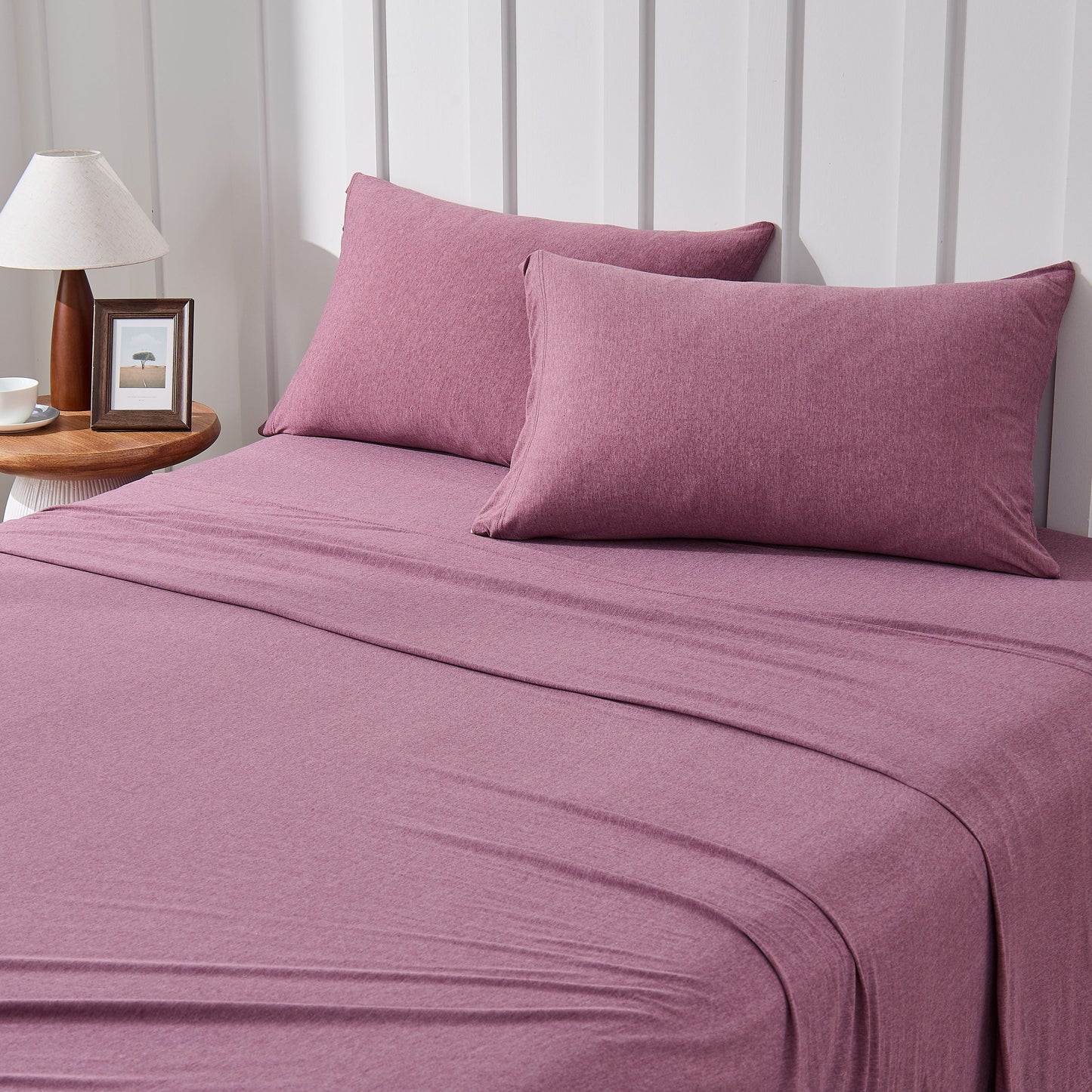 Kathy Ireland 4 Piece Heathered Jersey Knit Cotton Sheet Set