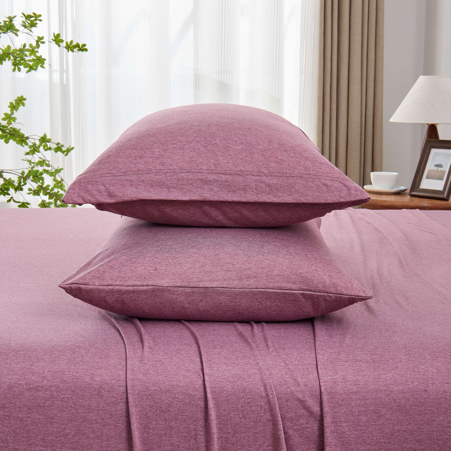 Kathy Ireland 4 Piece Heathered Jersey Knit Cotton Sheet Set