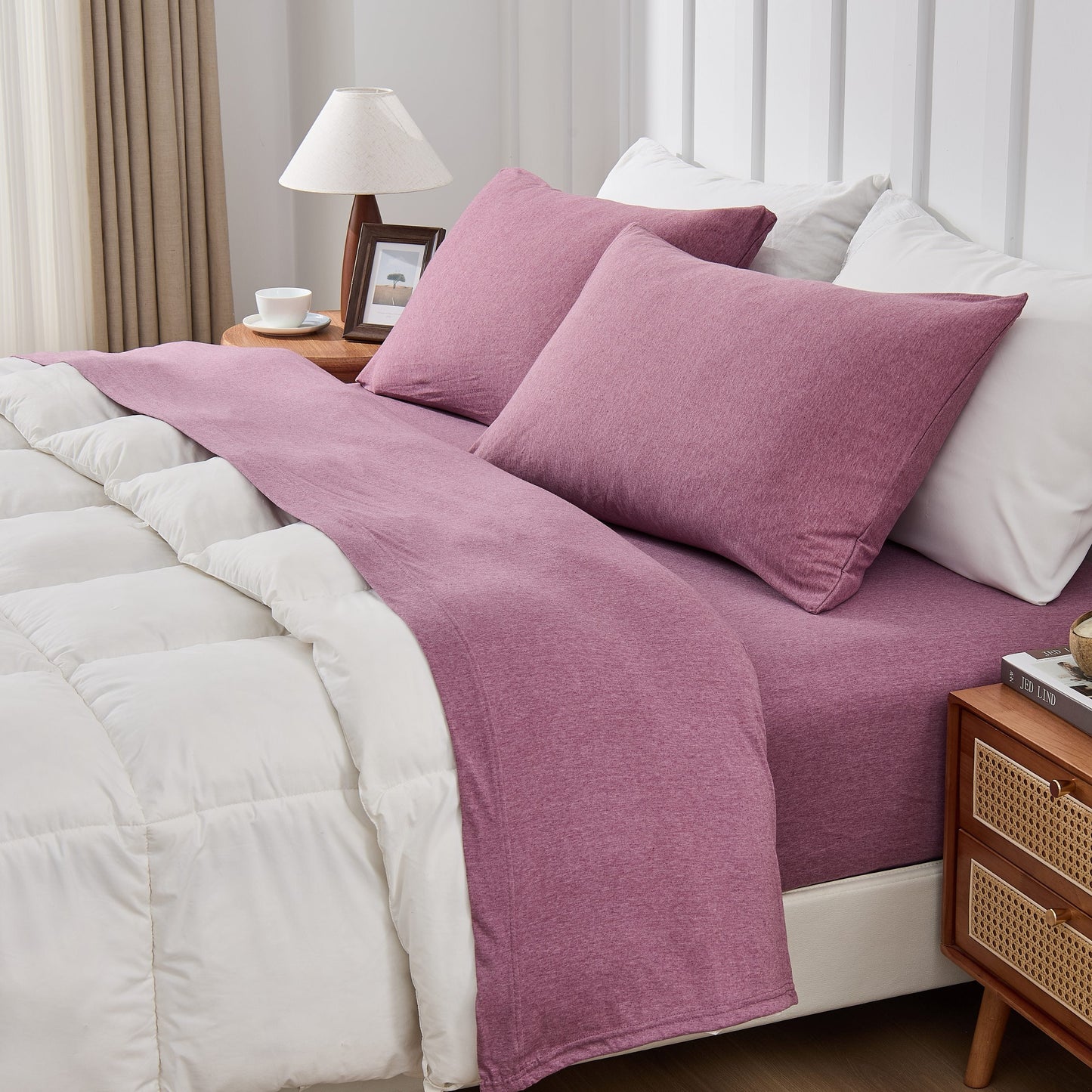 Kathy Ireland 4 Piece Heathered Jersey Knit Cotton Sheet Set