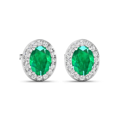 Genuine Zambian Emerald and White Diamond Earrings Stud