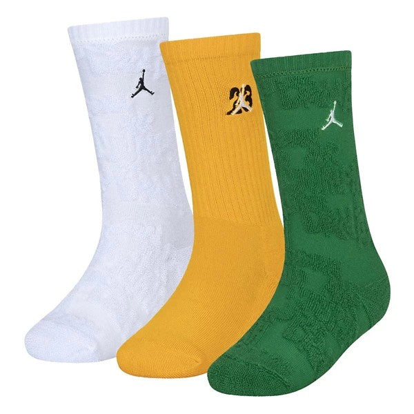 Air Jordan Youth Fuel Up Cool Down 3 Pack Crew Cushioned Socks Green Cheddar Light Blue