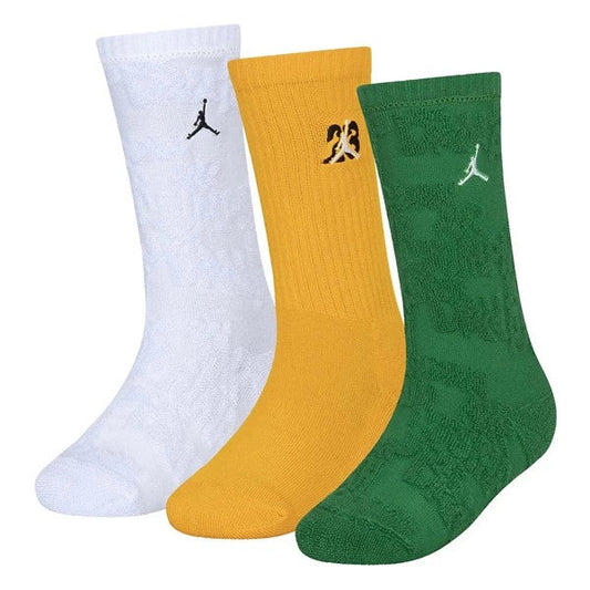 Air Jordan Youth Fuel Up Cool Down 3 Pack Crew Cushioned Socks Green Cheddar Light Blue