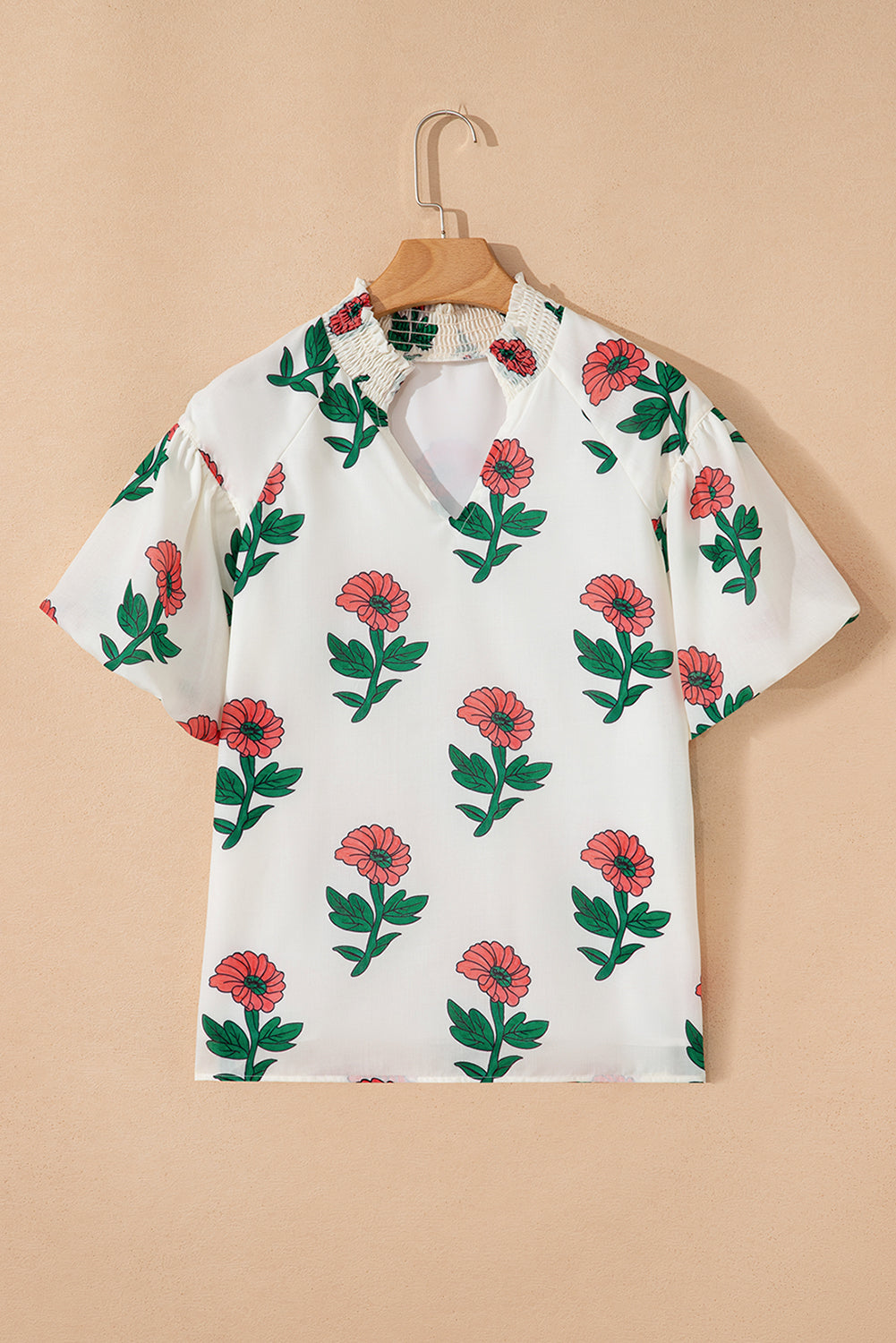 Threaded Pear Briar Shirred Short Sleeve Blouse