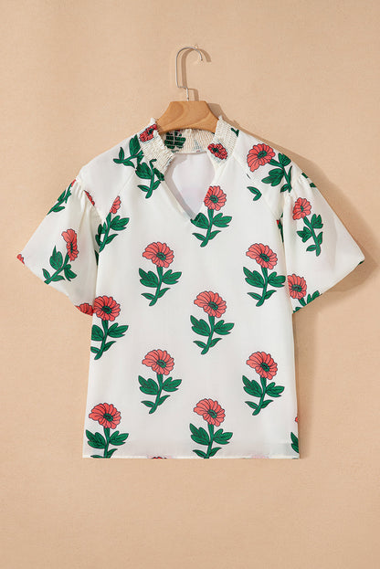 Threaded Pear Briar Shirred Short Sleeve Blouse