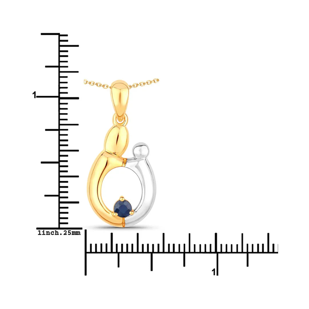 0.19 CTTW Heart Blue Sapphire Prong Silver Mom Pendant Necklace